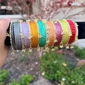 Glass raindrop bangles with Gold Kashmiri Bangles